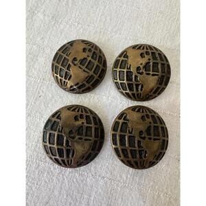 4 Vintage Globe Buttons North/South America Metal Map Picture Style  1.75”